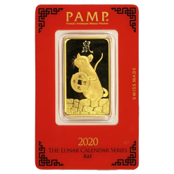 Pre-Owned 2020 PAMP Lunar Rat 1oz Gold Bar
