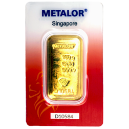 Metalor 100g Cast Gold Bar in Assay Card