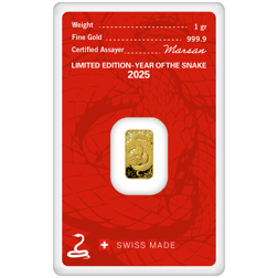 Argor-Heraeus 2025 Lunar Snake 1g Stamped Gold Bar