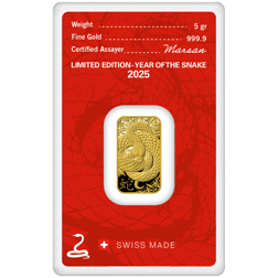 Pre-Owned Argor-Heraeus 2025 Lunar Snake 5g Stamped Gold Bar