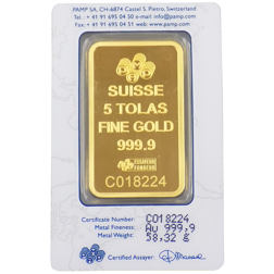 Pre-Owned PAMP Suisse Fortuna 5 Tola Gold Bar