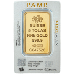 Pre-Owned PAMP Suisse Fortuna 5 Tola Gold Bar