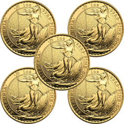 Pre-Owned Post 2012 UK Britannia 1oz Gold Coin Bullion Bundle (5 Coins) - Mixed Dates