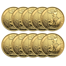 Pre-Owned Post 2012 UK Britannia 1oz Gold Coin Bullion Bundle (10 Coins) - Mixed Dates