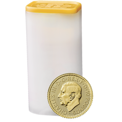 2023 UK King Charles III Britannia 1/10oz Gold Coin - Full Tube of 25 Coins