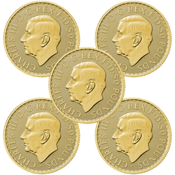 2023 UK King Charles III Britannia 1/2oz Gold Coin - Bundle of 5 Coins