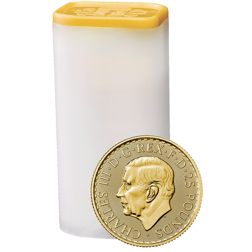 2023 UK King Charles III Britannia 1/4oz Gold Coin - Full Tube of 25 Coins