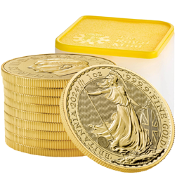 2024 UK Britannia 1oz Gold Coin - Full Tube of 10 Coins