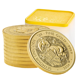 2024 UK Tudor Beasts Seymour Unicorn 1oz Gold Coin - Full Tube of 10 Coins