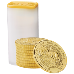 2024 UK Tudor Beasts Seymour Unicorn 1/4oz Gold Coin - Full Tube of 25 Coins