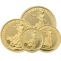 2025 UK Britannia 1oz, 1/2oz, 1/4oz, and 1/10oz Gold Coin Collection