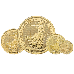 2026 UK Britannia 1oz, 1/2oz, 1/4oz, and 1/10oz Gold Coin Collection