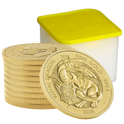 2026 UK Tudor Beasts Royal Dragon 1oz Gold Coin - Full Tube of 10 Coins