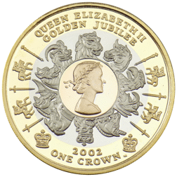 Pre-Owned 2002 Isle of Man Golden Jubilee Tri Color 1 oz Proof Quality Gold Crown