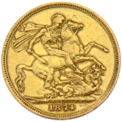 Pre-Owned 1874 Melbourne Mint Victoria Young Head Full Sovereign Gold Coin