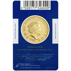 Pre-Owned 2016 UK Britannia Carded 1oz Gold Coin