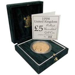 Pre-Owned 1998 UK Brilliant Uncirculated Quintuple Sovereign £5 Gold Coin