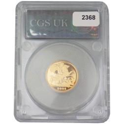 Pre-Owned 2008 UK Proof Full Sovereign Gold Coin CGS Graded UNC 96