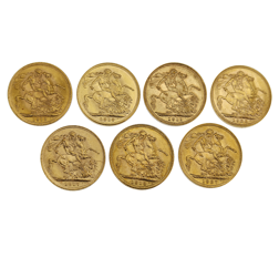 Pre-Owned UK George V Full Sovereign Mintmark Gold 7-Coin Set
