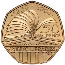 Pre-Owned 2000 UK Public Libraries 50p Proof Gold Coin