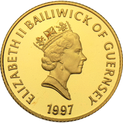 Pre-Owned 1997 Guernsey Queen Elizabeth II & Prince Philip Golden Wedding Gold Proof £25 Coin
