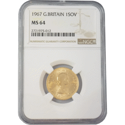 Pre-Owned 1967 UK Full Sovereign Gold Coin NGC Graded MS 64 - 2721975-012