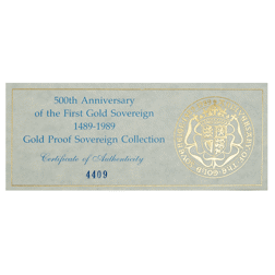 Pre-Owned 1989 UK 500th Anniversary Proof Sovereign Gold 4-Coin Set