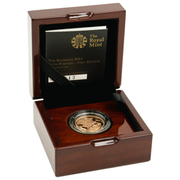 Pre-Owned 2015 UK Fifth Portrait First Edition Full Sovereign Proof Gold Coin