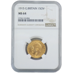 Pre-Owned 1915 UK George V Full Sovereign Gold Coin NGC Graded MS 64 - 2726110-004