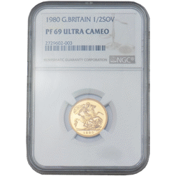 Pre-Owned 1980 UK Proof Half Sovereign Gold Coin NGC Graded PF 69 Ultra Cameo - 2729602-003
