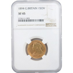 Pre-Owned 1894 UK Victoria Veiled Head Full Sovereign Gold Coin NGC Graded XF 45 - 2726111-003