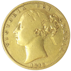 Pre-Owned 1848 London Mint Victorian 'Shield' Full Sovereign Gold Coin