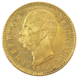 Pre-Owned 1882 Italian Umberto 20 Lira Gold Coin