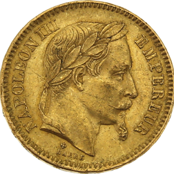 Pre-Owned 1863 French Napoleon III 20 Franc Gold Coin