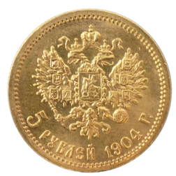 Pre-Owned 1904 Russian Nicholas II 5 Rouble Gold Coin