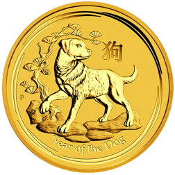 Pre-Owned 2018 Australian Lunar Dog 1/20oz Gold Coin