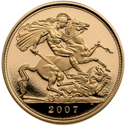 Pre-Owned 2007 UK Quintuple Sovereign Proof-Design Gold Coin