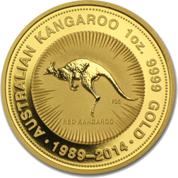 Pre-Owned 2014 Australian Kangaroo 25th Anniversary 1oz Gold Coin