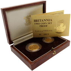 Pre-Owned 1987 UK Britannia 1/4oz and 1/10oz Proof Gold 2-Coin Set