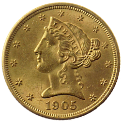Pre-Owned 1905 USA Liberty Head Half Eagle Gold Coin