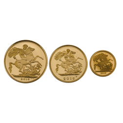 Pre-Owned 2016 UK Double, Full, and Half Sovereign Proof Gold 3-Coin Set