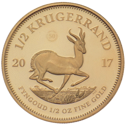 Pre-Owned 2017 South African Krugerrand Anniversary Edition 1/2oz Proof Design Gold Coin
