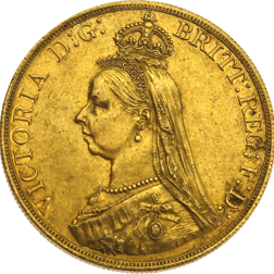 Pre-Owned 1887 UK Victoria Jubilee Head Quintuple Sovereign Gold Coin