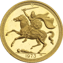 Pre-Owned 1973 Isle of Man Full Sovereign Proof Design Gold Coin