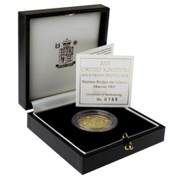 Pre-Owned 2001 UK Wireless Bridges the Atlantic Marconi £2 Proof Gold Coin