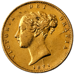 Pre-Owned 1871 London Mint Victorian 'Shield' Half Sovereign Gold Coin