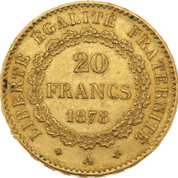 Pre-Owned 1878 French Angel 20 Franc Gold Coin