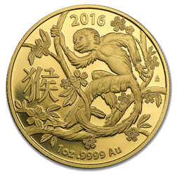 Pre-Owned 2016 Royal Australian Mint Lunar Monkey 1oz Gold Coin