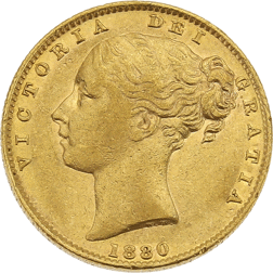 Pre-Owned 1880 Sydney Mint Victoria Young Head 'Shield' Full Sovereign Gold Coin