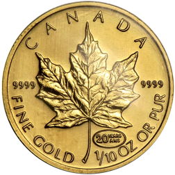 Pre-Owned 1999 Canadian Anniversary Edition Maple 1/10oz Gold Coin